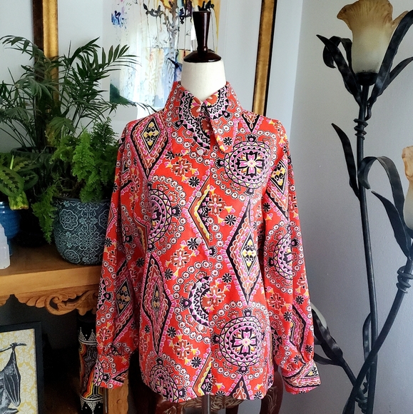 Vintage 70s Dog Ear Collar Psychedelic Shirt - Picture 2 of 6